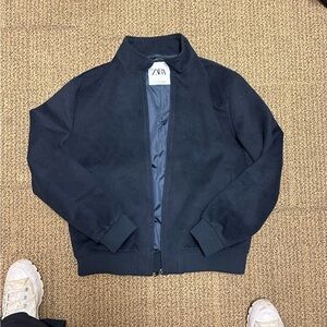 Zara Black Bomber Jacket with Stand-Up Collar